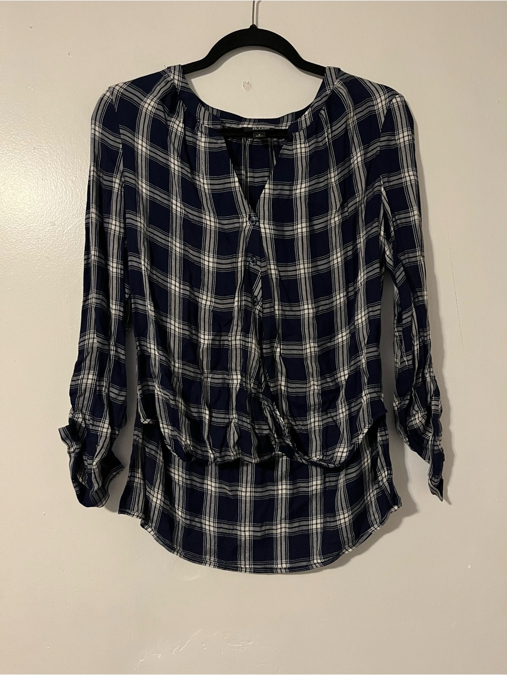 a.n.a step hem tab sleeve plaid top